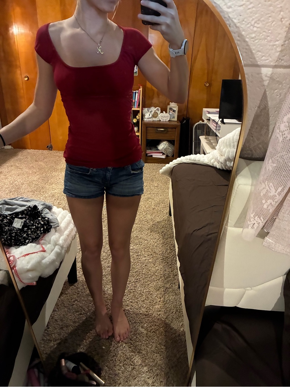 Women's Y2K Scoop Neck Short Sleeve Top - Red